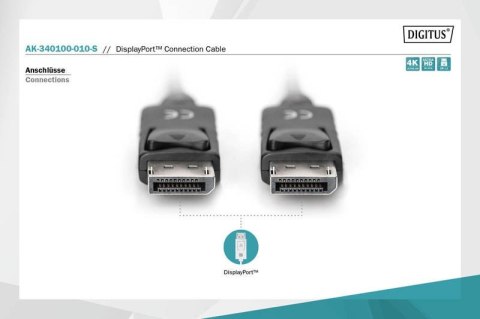 Kabel połączeniowy DisplayPort z zatrzaskami 4K 60Hz UHD Typ DP/DP M/M czarny 1m