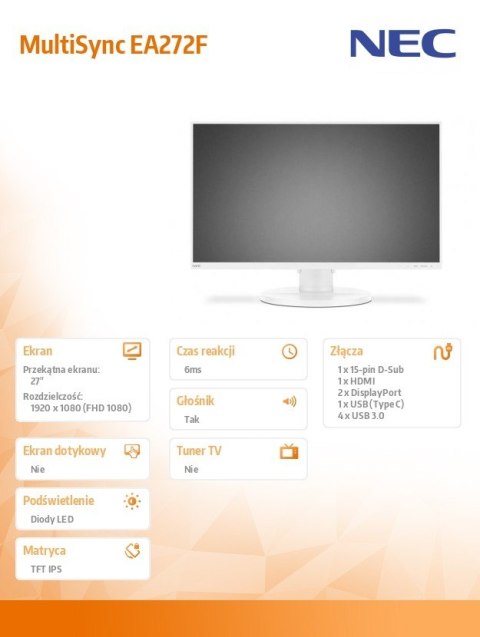Monitor MultiSync EA272F 27 cale biały USB-C