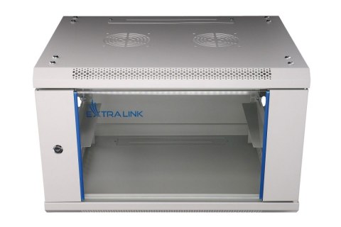 Szafka wisząca rack 6U 600x450 szara szklane drzwi