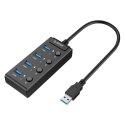 Hub USB 3.0. Orico z włącznikami, 4x USB (czarny)