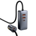 Ładowarka samochodowa Baseus Share Together z przedłużaczem, 2x USB, 2x USB-C, 120W (szara)