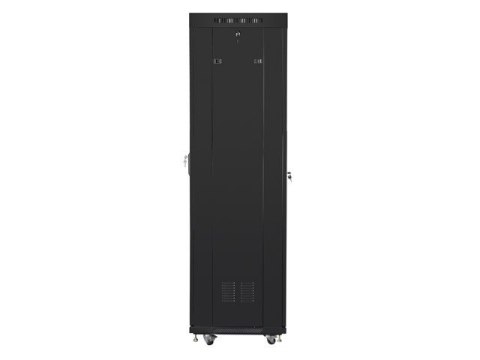 Szafa instalacyjna rack stojąca 19 42u 600x600 czarna, drzwi szklane lcd (Flat pack)