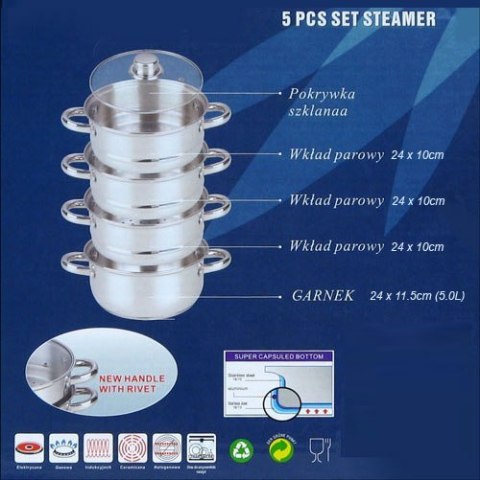 GARNKI DO GOTOWANIA NA PARZE 5 ELE 24CM KiNGHOFF KH-3320