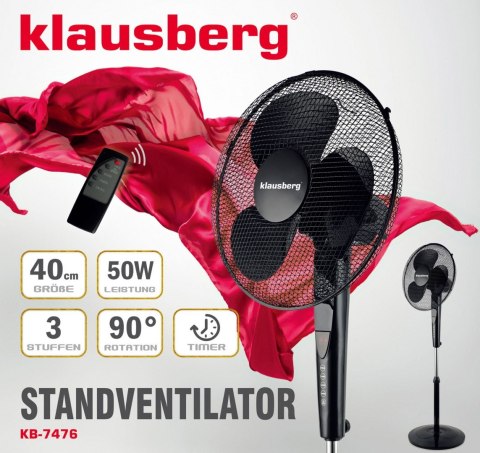 WENTYLATOR PODŁOGOWY Z PILOTEM I TIMEREM 40cm 50W KLAUSBERG KB-7476