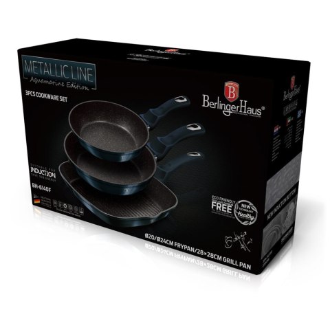 ZESTAW 3 PATELNI GRANITOWYCH 20/24/28CM BERLINGER HAUS METALLIC AQUAMARINE BH-6140