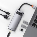 Hub 6w1 Baseus Metal Gleam Series, USB-C do 3x USB 3.0 + HDMI + USB-C PD + Ethernet RJ45