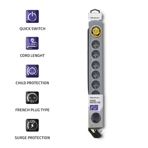 Listwa antyprzepięciowa Quick Switch, 8 gniazd, 1,8m, szara