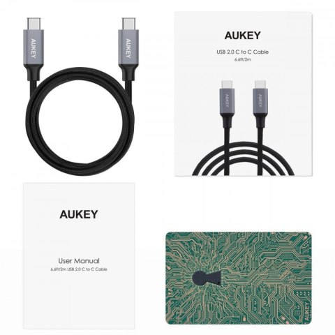 CB-CD6 kabel USB-C - USB-C 2m 60W PD 3A 20V nylonowy oplot czarny