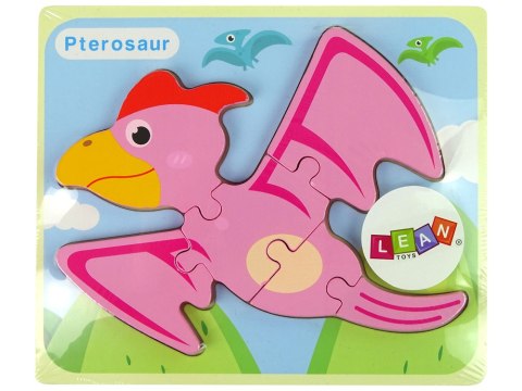 Drewniane Puzzle Dinozaur Pterodaktyl Różowy Pliosaurs Niebieski