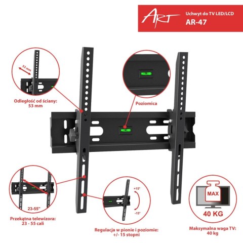 UCHWYT DO TV LCD/LED 23-55" 40KG AR-47 ART reg. w pionie