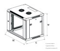 Szafka wisząca rack 9U 600x600 szara metalowe drzwi