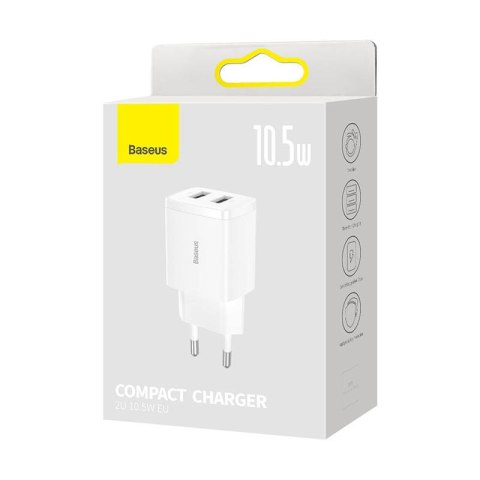 Ładowarka sieciowa Baseus Compact Quick Charger, 2x USB, 10.5W (biała)