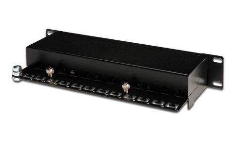 Patch panel 10" 12 portów, kat.6, S/FTP, 1U, wspornik kablowy, czarny (kompletny)