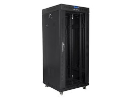 Szafa instalacyjna rack stojąca 19 27U 600x600 czarna, drzwi szklane LCD (Flat pack)