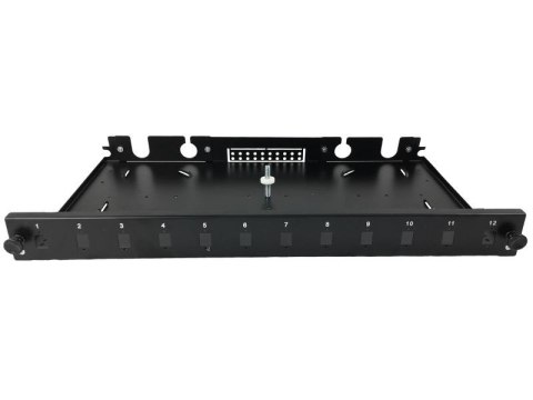 Przełącznica światłowodowa 12xSC simplex / 12xLC duplex 19\" 1U z płytą czołową oraz akces. montaż.