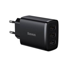 Ładowarka sieciowa Baseus Compact Quick Charger, 3x USB, 17W (czarna)