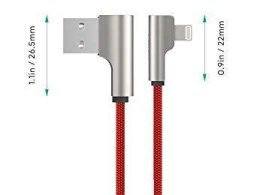 CB-AL01 OEM kabel 90° Lightning - USB-A 2m MFi Apple kątowy wtyki 90 stopni nylonowy oplot czerwony