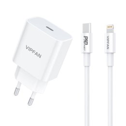 Ładowarka sieciowa VFAN E04, USB-C, 20W, QC 3.0 + kabel Lightning (biała)