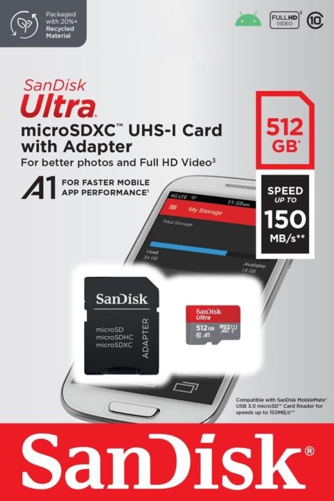 Karta pamięci Ultra microSDXC 512GB 150MB/s A1 + Adapter SD