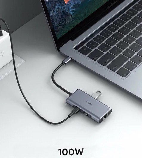 CB-C75 aluminiowy Hub USB-C | 6w1 | RJ45 Ethernet 10/100/1000Mbps | 3xUSB 3.1 | HDMI 4k@30Hz | USB-C Power Delivery 100W