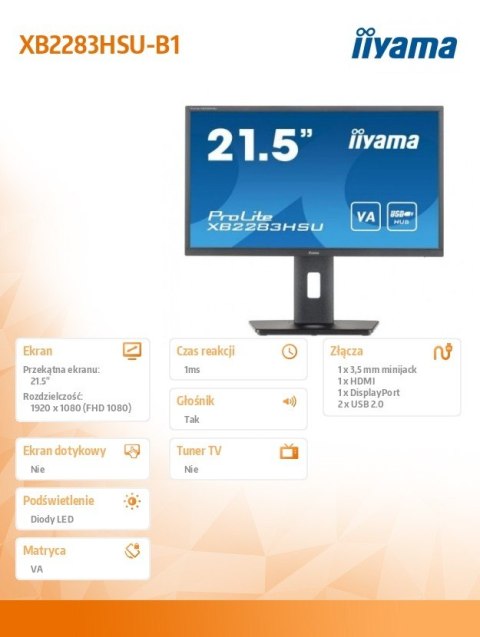 Monitor 21.5 cala XB2283HSU-B1 VA,HDMI,DP,2x2W,2xUSB,HAS,VESA