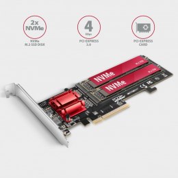 PCEM2-ND Kontroler PCIe x 8, 2x slot M.2 NVMe M-key RAID wsparcie dla płyt bez bifurkacji, w zestawie, SP & LP