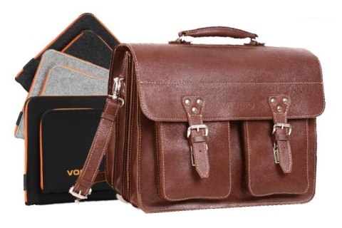 PROMO SET Torba biznesowa skórzana brown TC12+ etui EPD1 na laptop