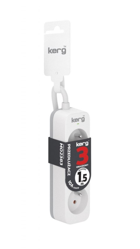 Przedłużacz KERG bez wyłącznika-3 gniazda-biało-szary-10m-10A-H05VV-F-3x1,0mm2 EOL