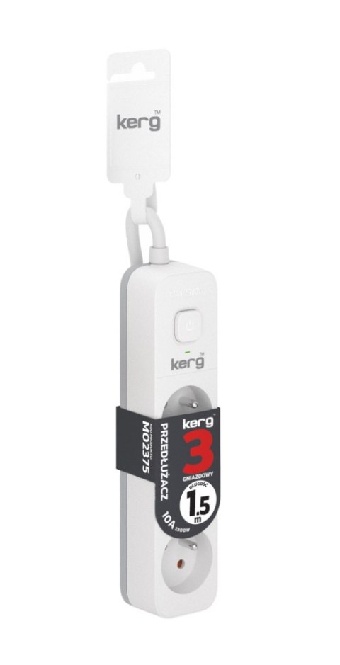 Przedłużacz KERG z wyłącznikiem-3 gniazda-biało-szary-10m-10A-H05VV-F-3x1,0mm2 EOL