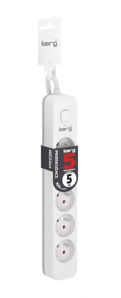 Przedłużacz KERG z wyłącznikiem-5 gniazd-biało-szary-3m-10A-H05VV-F-3x1,0mm2 EOL