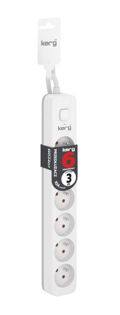 Przedłużacz KERG z wyłącznikiem-6 gniazd-biało-szary-3m-10A-H05VV-F-3x1,0mm2 EOL