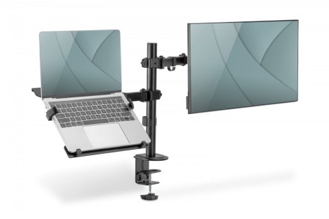 Uchwyt biurkowy na monitor z uchwytem na notebooka 1xLCD 32" 9kg, 1xNotebook 15,4" 4kg
