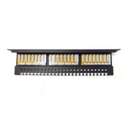 Panel krosowy (patch panel) 19'' 24x RJ45, kat.6, ekranowany, LSA poziom, prowadnica kabli, pola opisowe, 1U, czarny (kompletny)