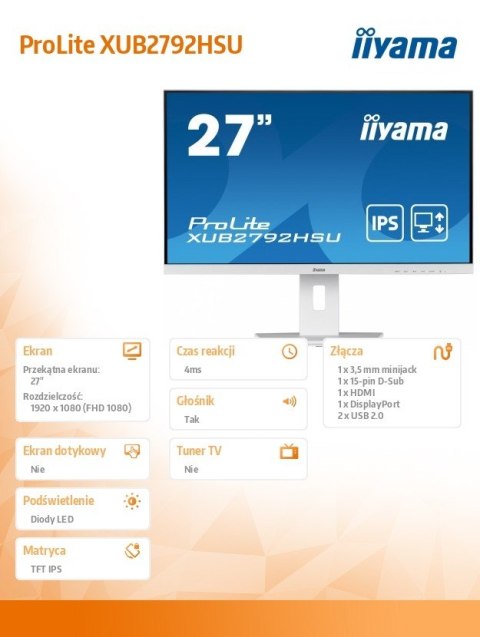 Monitor 27 cali XUB2792HSU-W5 IPS,HDMI,DP,VGA,FHD,SLIM,HAS(150mm)