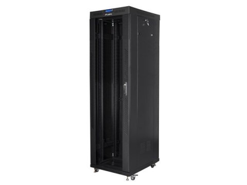 Szafa instalacyjna rack stojąca 19 42U 600x800 czarna, drzwi szklane lcd (Flat pack)