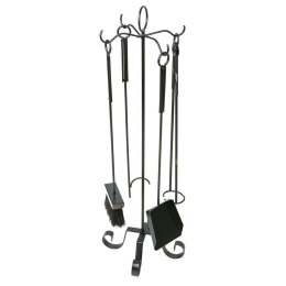 Czarny zestaw kominkowy 5 elementówWykonany z metalu, solidny przybornik do czyszczenia kominka w kolorze czarnym