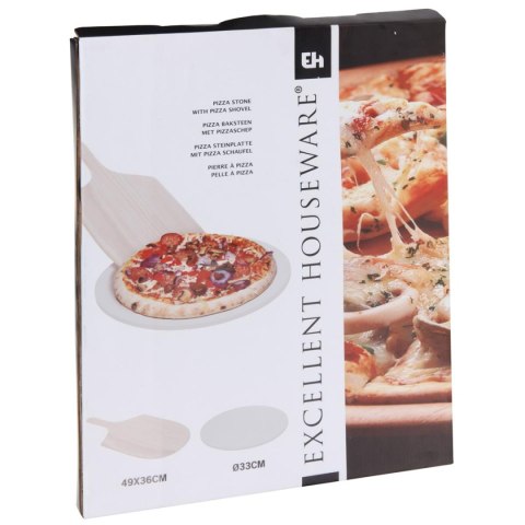 Kamień do pieczenia pizzy z łopatką Zestaw do pizzy składający się z talerza wykonanego z trwałej ceramiki oraz drewnianej łopat