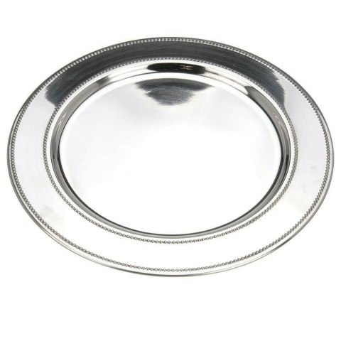 Zdobiona taca patera okrągła duża 39 cm Wykonany z metalu talerz, podstawek, w kolorze srebrnym o średnicy 39 cm
