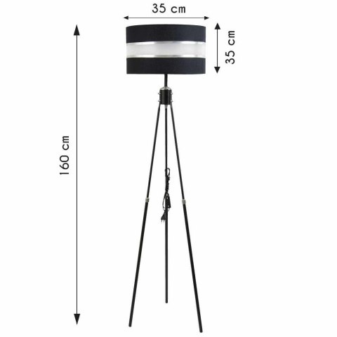 Czarna lampa podłogowa z abażurem Regulowana wysokość do 160 cm, przeznaczona na żarówkę E27