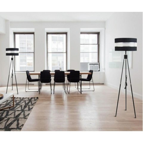 Czarna lampa podłogowa z abażurem Regulowana wysokość do 160 cm, przeznaczona na żarówkę E27