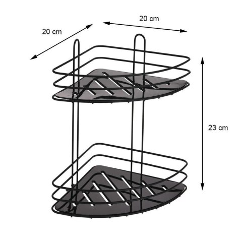 Dwupoziomowa półka łazienkowa narożna Metalowa czarna półka dwupoziomowa mocowana na przyssawki na kosmetyki łazienkowe o wymiar
