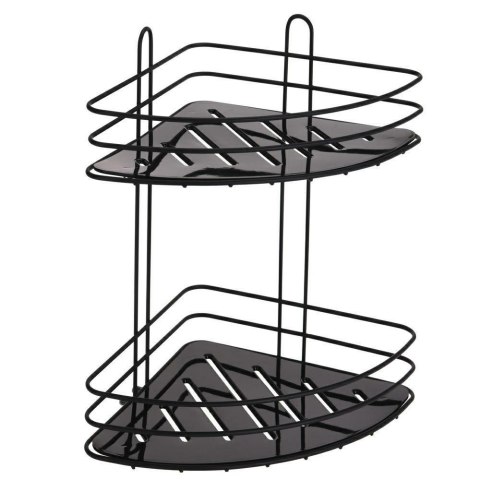Dwupoziomowa półka łazienkowa narożna Metalowa czarna półka dwupoziomowa mocowana na przyssawki na kosmetyki łazienkowe o wymiar