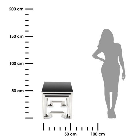 Komplet 3 stolików Sammen Silver Black Wykonane ze stali nierdzewnej w kolorze srebrnym, w 3 różnych rozmiarach, blat z hartowan