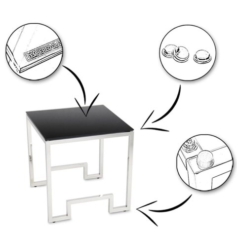 Komplet 3 stolików Sammen Silver Black Wykonane ze stali nierdzewnej w kolorze srebrnym, w 3 różnych rozmiarach, blat z hartowan