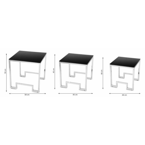 Komplet 3 stolików Sammen Silver Black Wykonane ze stali nierdzewnej w kolorze srebrnym, w 3 różnych rozmiarach, blat z hartowan