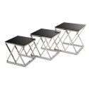 Komplet 3 stolików Timantti Silver Black Wykonane ze stali nierdzewnej w kolorze srebrnym, blat z hartowanego czarnego szkła
