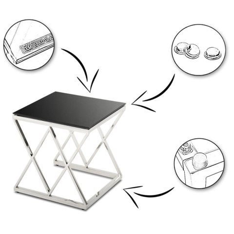 Komplet 3 stolików Timantti Silver Black Wykonane ze stali nierdzewnej w kolorze srebrnym, blat z hartowanego czarnego szkła