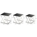 Komplet 3 stolików Timantti Silver Black Wykonane ze stali nierdzewnej w kolorze srebrnym, blat z hartowanego czarnego szkła