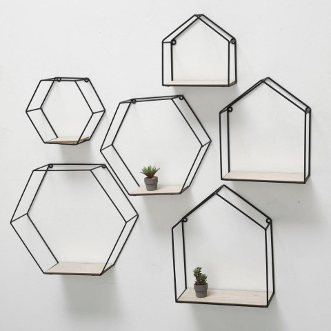 Komplet półek Rada 3 sztuki wzór 2 W różnych rozmiarach, wykonane z metalu i płyty MDF, w kolorze czarnym, styl loft