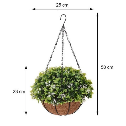 Kwiat sztuczny wiszący w donicy wzór 4 Do dekoracji wnętrz, tarasów, ogrodów na metalowych łańcuszkach o wymiarach: 50x25 cm
